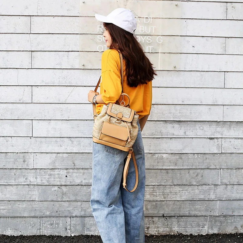 Summer New Women Straw Backpack INS Popular Female Travel Panelled Mochila Large Ladies Fashion Back Pack Exquisite Bolsa BP3007 (14)