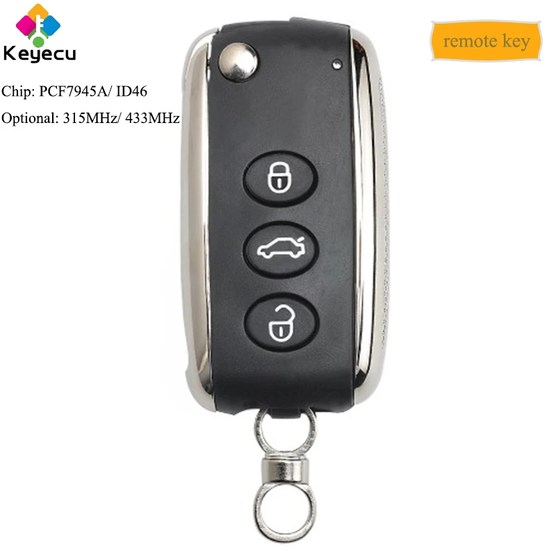 Смарт ключ KEYECU с дистанционным управлением 3 Btns 315 МГц/433 МГц FOB для Bentley C * ontinary GT GTC