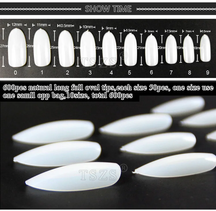 1 пакетов/лот* 600 шт Элегантный Прозрачный натуральный белый длинный овальный накладные ногти, полностью покрывающие наконечник