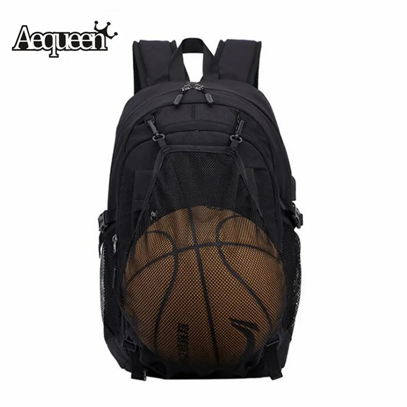 

AEQUEEN Male Black Backpack Laptop School Bags For Teenager Boys Rucksack Net USB Charging Port Men's Bag Large DaypackMochila