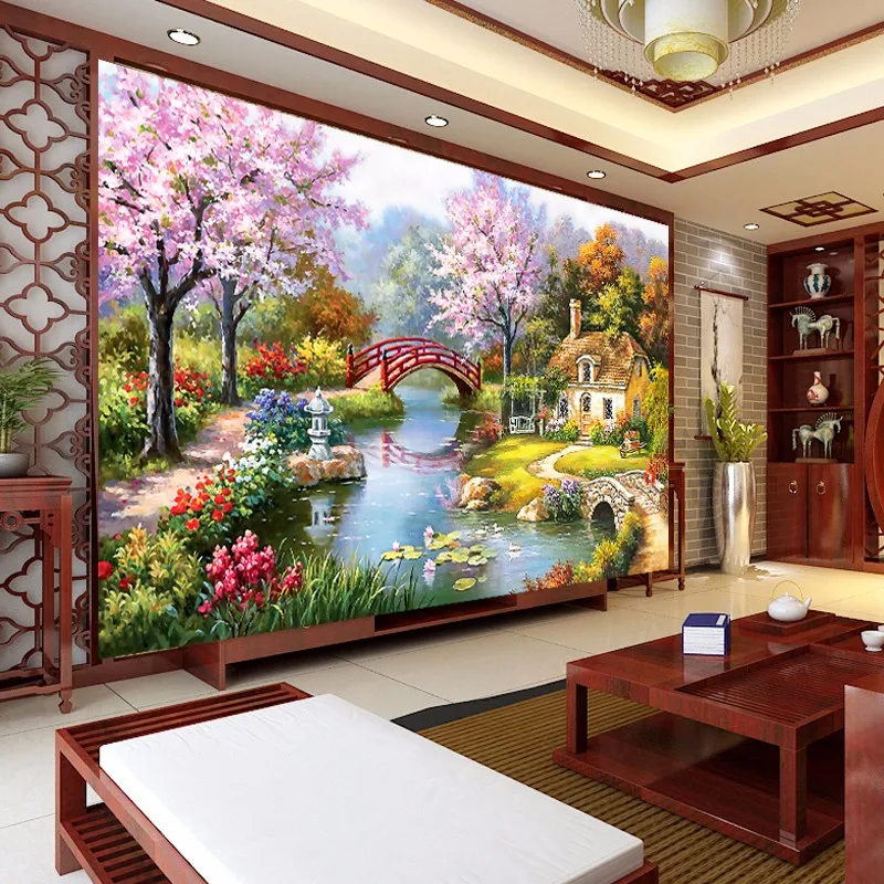 Needlework-DIY-DMC-scenery-landscape-cross-stitch-European-oil-painting-Garden-cabin-Sets-For-Embroidery-kits