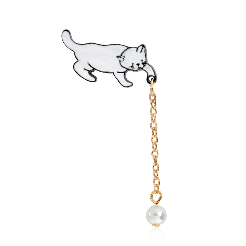 Logam Enamel Kartun Hewan Kucing Kucing Putih Tease Mutiara Tombol