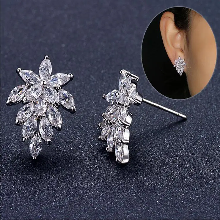 

2017 new arrival hot sell shiny CZ diamond zircon flower 925 sterling silver ladies`stud earrings wholesale gift jewelry women