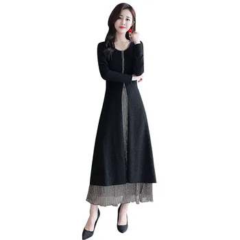 

2020 Autumn New Fashion Long-sleeved Dress women's Fake Two-piece Chiffon Retro Dress Elegant Fashion Female Dress vestidos 5XL
