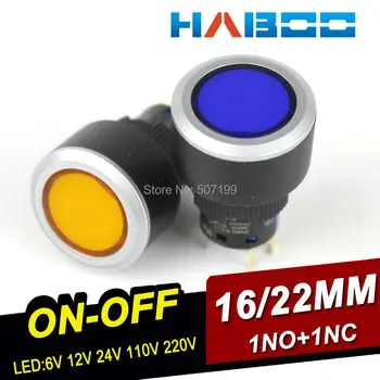 

10pcs/lot self-locking push button switch with led 16/22mm diameter IP65 1NO+1NC 5pins illuminated switch 6V 12V 24V 220V