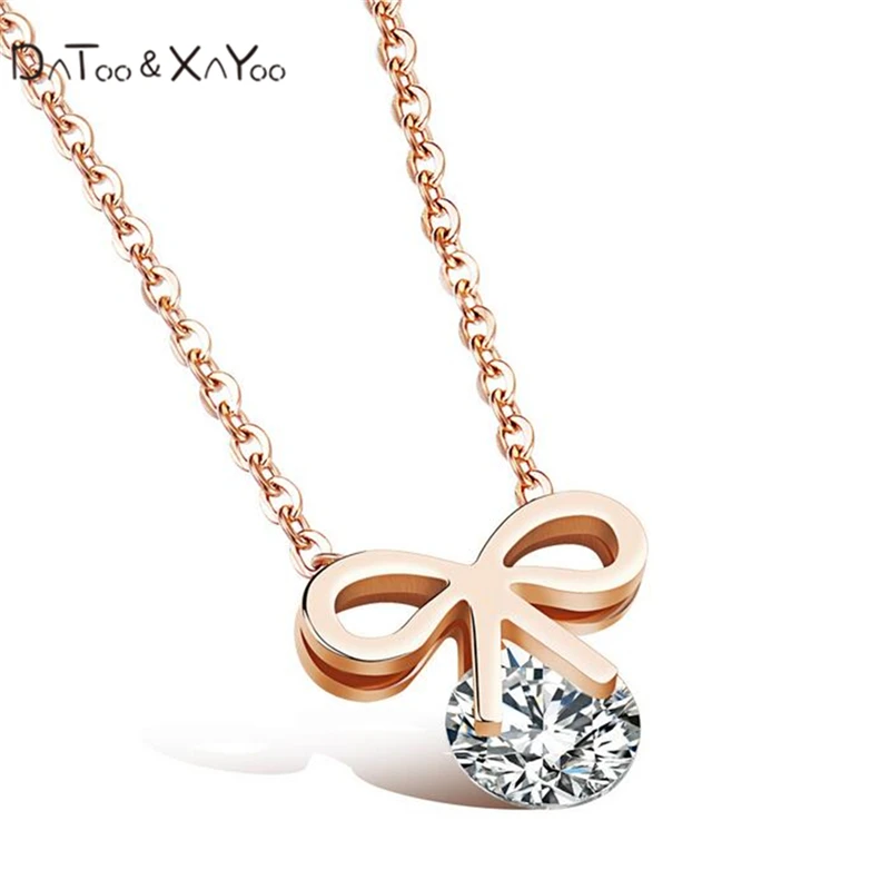 DAToo &amp XAYoo New Fashion Rose Gold Plated Necklaces For Women Stainless Steel Pendant Necklace Jewelry Woman Bowknot | Украшения и
