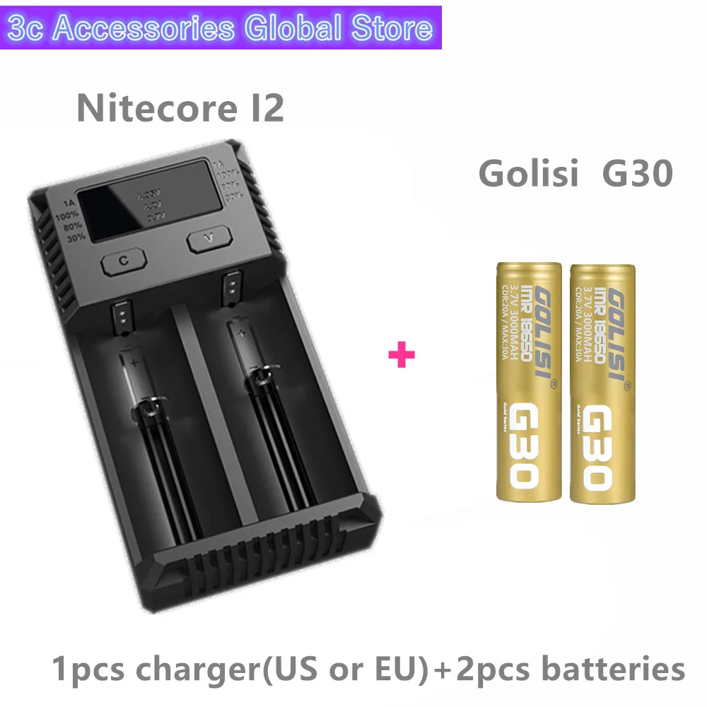 Golisi 2pcs G30 IMR 18650 3000mah MAX 30A E-CIG аккумуляторная батарея для VAPE с Nitecore I2 Digi зарядное устройство ЖК-дисплей Интеллектуальный