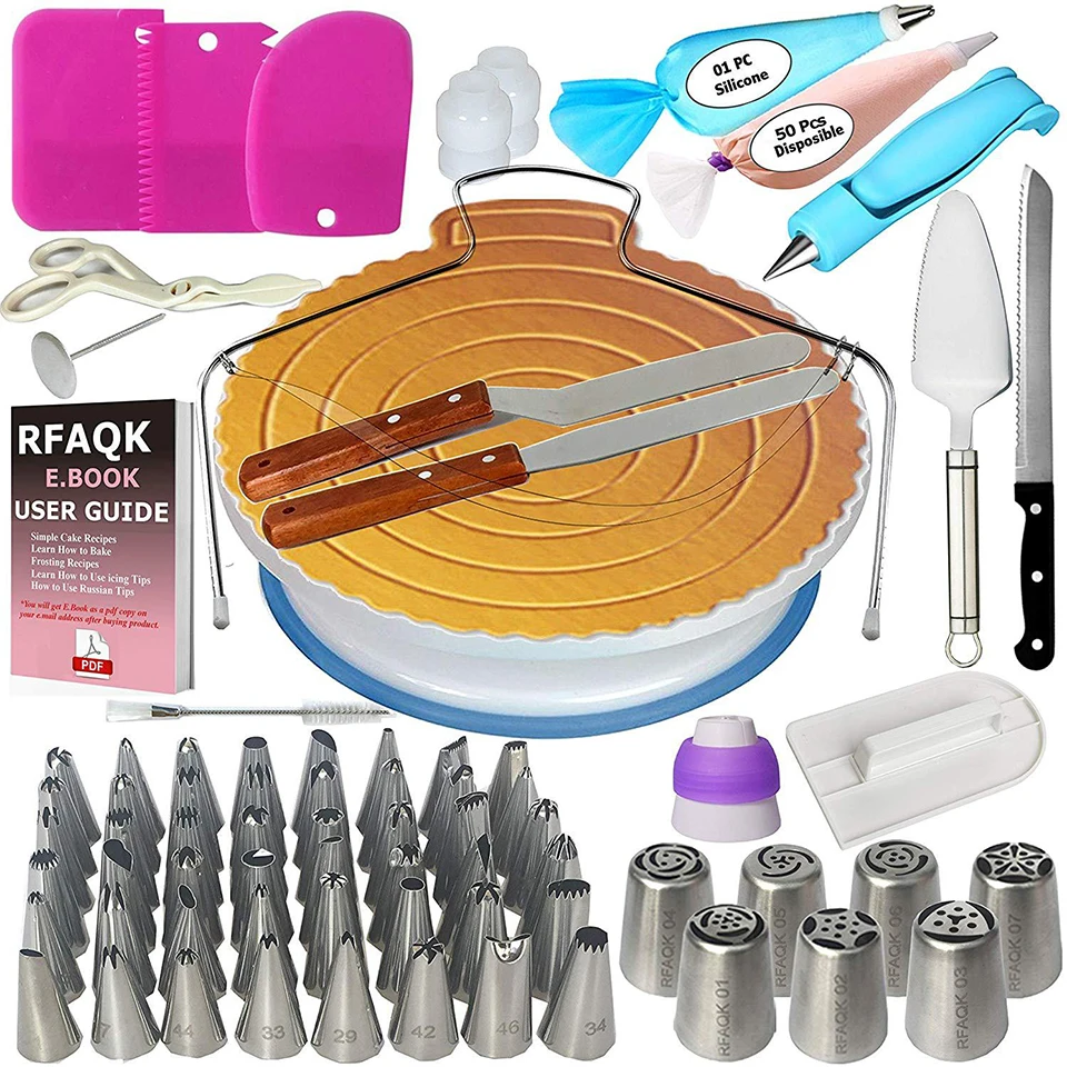 

Transhome Cake Decorating Tools Icing Tips 124 Pcs Confectionery Bag Turntable Pastry Nozzles Converter Baking Tools For Cakes