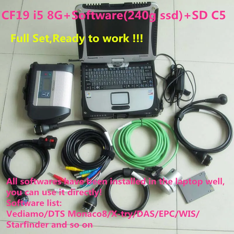 12 mb star sd c5 X Вход/выход DAS/ЭПК/WIS/ЭВА/VEDIAMO/DTS-Монако ноутбук CF19 I5 8G SSD и HDD sd Connect C5 диагностический инструмент - Цвет: C4 CF19 and 240G SSD