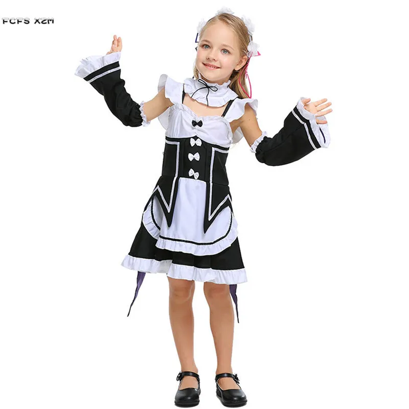 Косплей девочки на Хэллоуин ОЗУ Рем детская горничная костюм Re:Zero kara Hajimeru Isekai