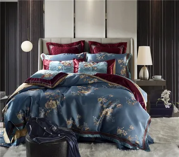 

4/6/10Pcs Silk Satin Cotton Floral Luxury Royal Bedding Set King Queen size Duvet/Quilt Cover Bed Sheet Bed cover Pillow case