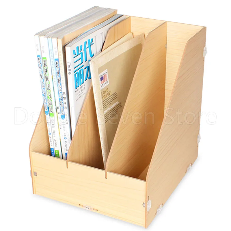 

Wooden Vertical document magazine management storage box desktop office finishing 3 grid multi cell book rack shop display