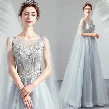 

New grey long lady girl women princess bridesmaid banquet party ball dress prom gown free shippong