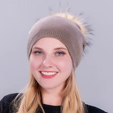 1 шт. из искусственного меха Кепки Pom Poms, осенне-зимняя женская шапка для девочек, женские шапки, вязанные шапки бини шапки Кепки толстый теплый женский Повседневное вязать без полей для мужчин