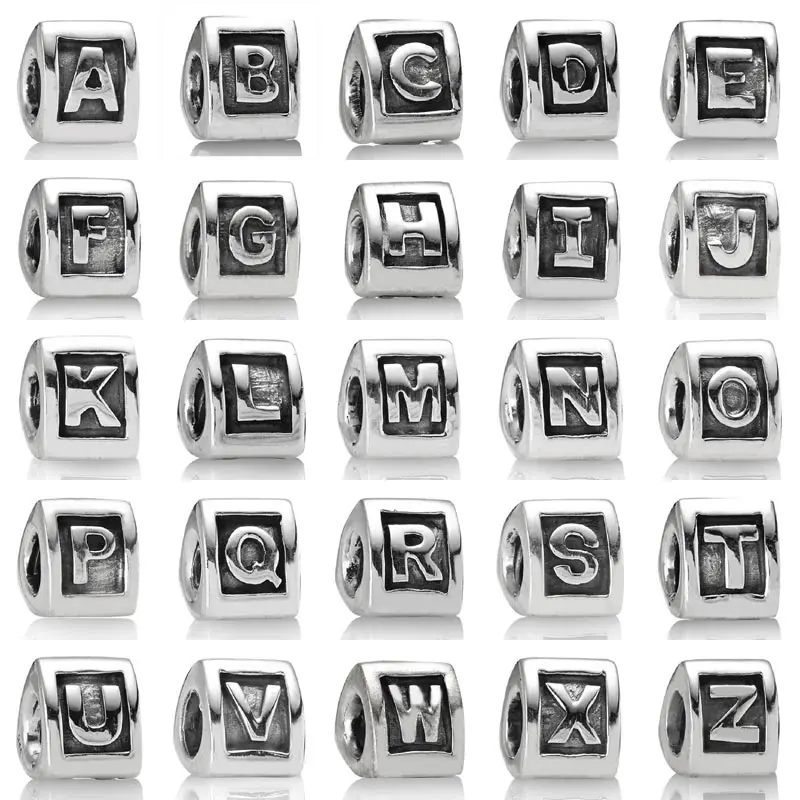 

Alphabet Initial Letter A-Z Bead Vintage Triangle Charm Fit Pandora Bracelet Bangle 925 Sterling Silver Bead Charms DIY Jewelry