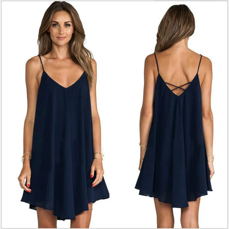 

Women Cross Shoulder Sling Sleeveless Dresses Sexy Dress Blue Chiffon Summer Dressed Nightclub Dresse