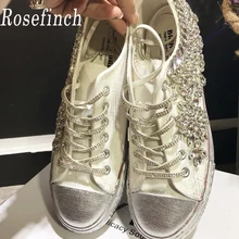 Тканевая обувь со стразами для девочек; женская обувь ручной работы; персонализированные трехмерные блестки; креативные модные белые кроссовки с кристаллами; WK154