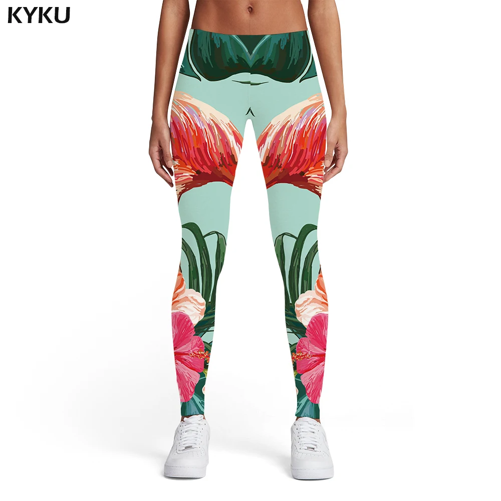 

KYKU Brand Crane Leggings Women Animal Leggins Flower Spandex Colorful Sexy Sport Womens Leggings Pants Casual Jeggins Funky