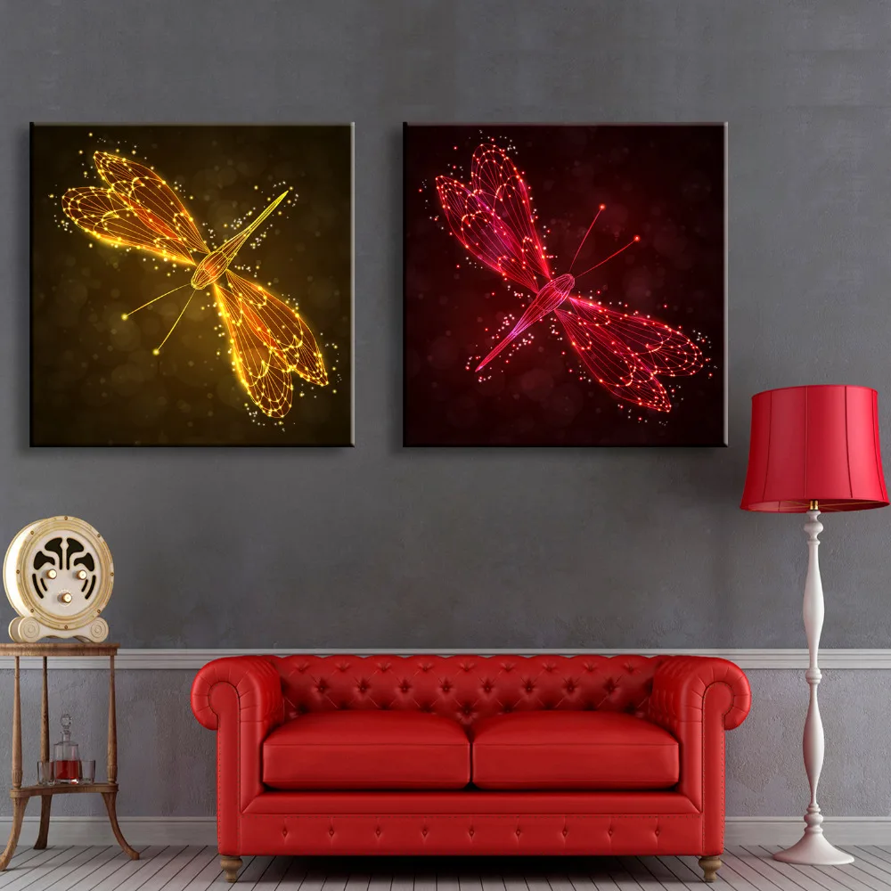 E HOME Stretched LED Canvas Print Dragonfly LED Flashing 