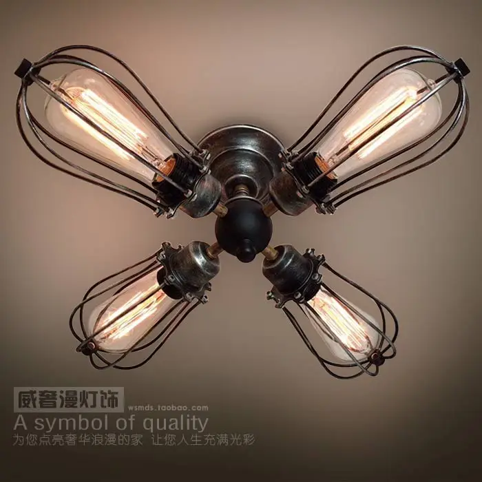 Vintage Industrial Rustic Metal Wire Cage Steampunk Ceiling Lamp