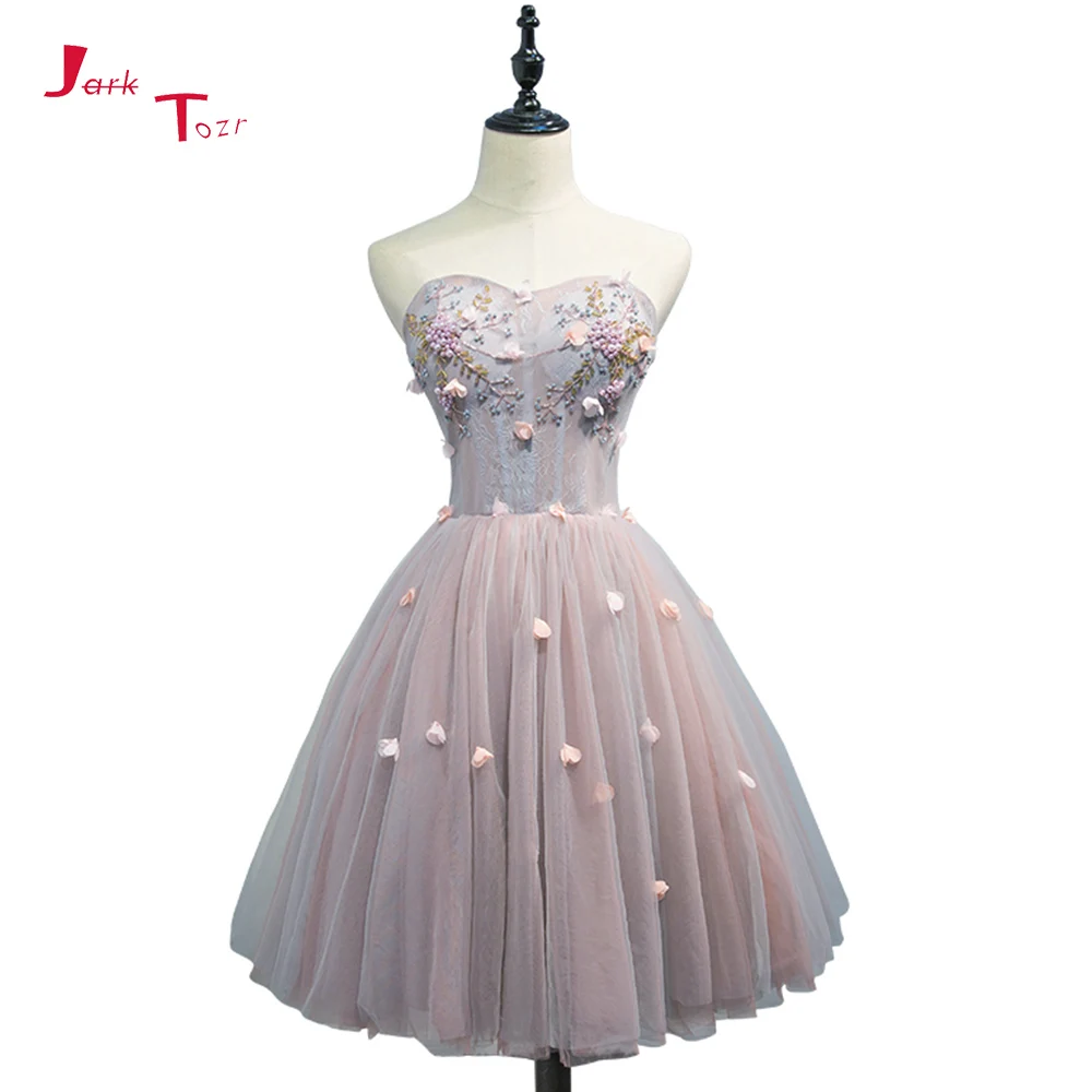 

Jark Tozr Custom Made Beautiful Graduation dresses 2019 Shiny Beading Flowers Lace Tulle Above Knee Mini Homecoming Dresses