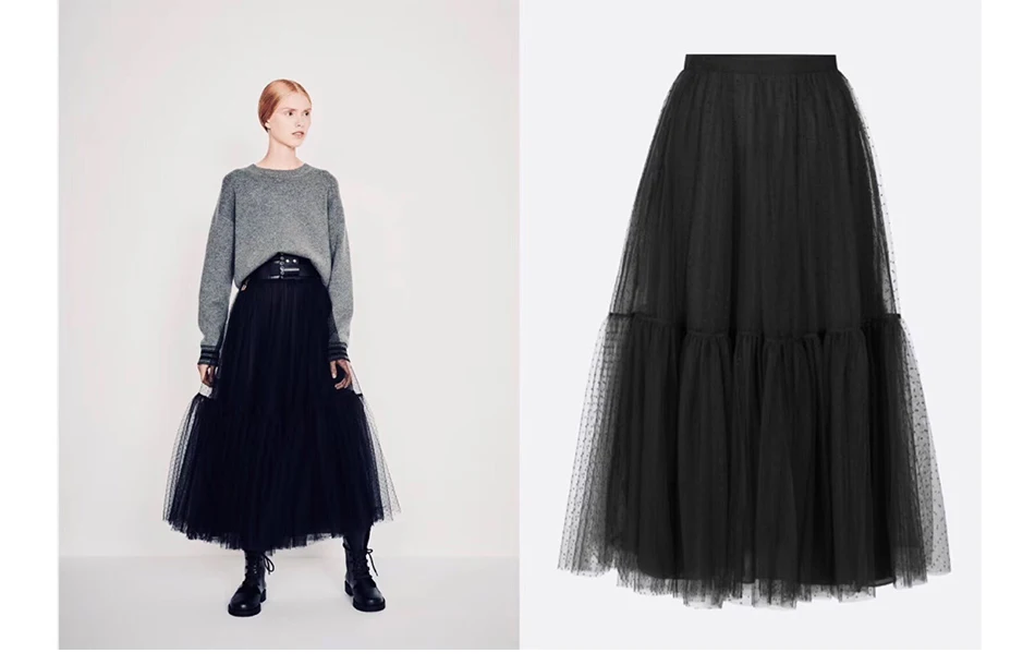 Cosmicchic, подиумная дизайнерская женская черная длинная фатиновая юбка, высокая талия, плиссированная юбка макси в горошек, Лолита, Saia Jupe Faldas
