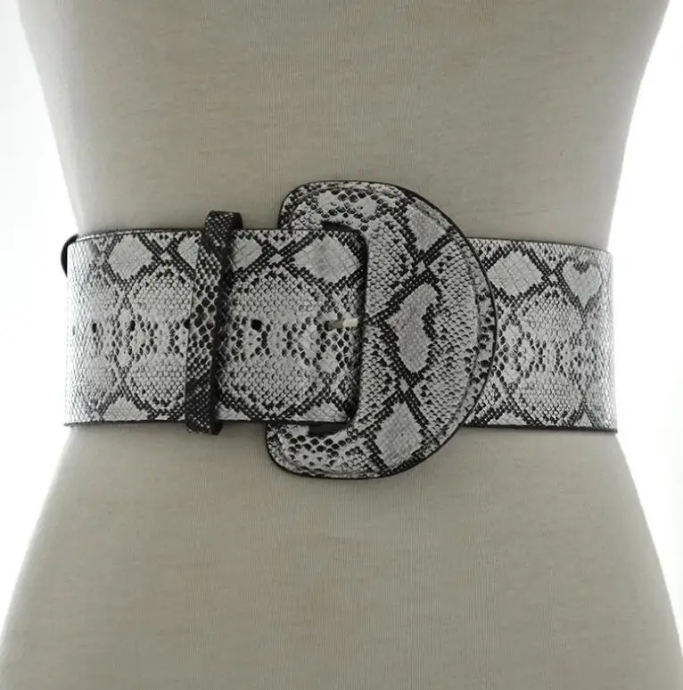 

Women's runway fashion snake skin print PU leather Cummerbunds female Dress Corsets Waistband Belts decoration wide belt R1393