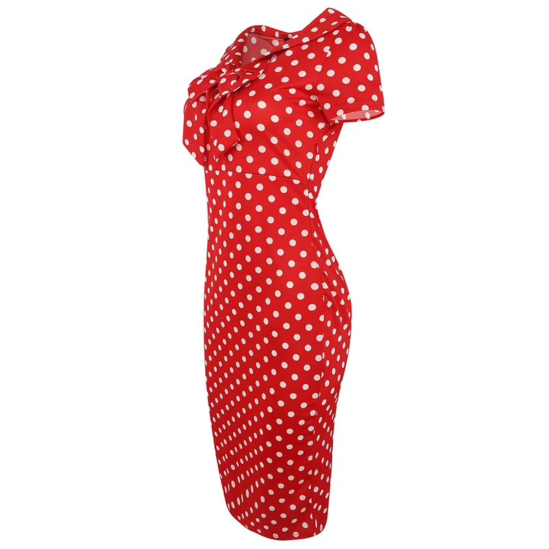 Kostlich Turn-down Collar With Bow Knot Dot Pencil Dress Short Sleeves Women Summer Dress Bodycone Party Dresses Casual Sundress (3)