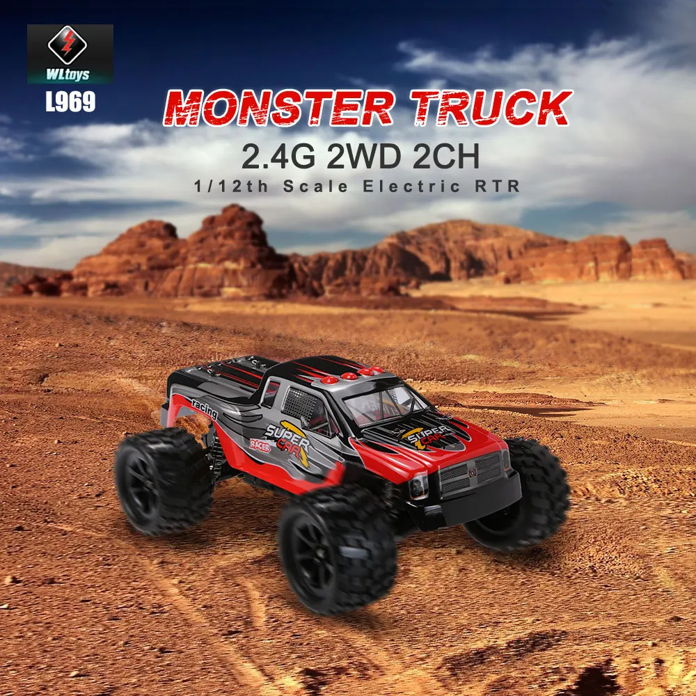 

L969 RC Car 2.4G 1:12 Scale RC Buggy Truck 2WD 2CH 40KM/H Cross Country Racing Cars High Speed Radio Control RTR Kids Toys