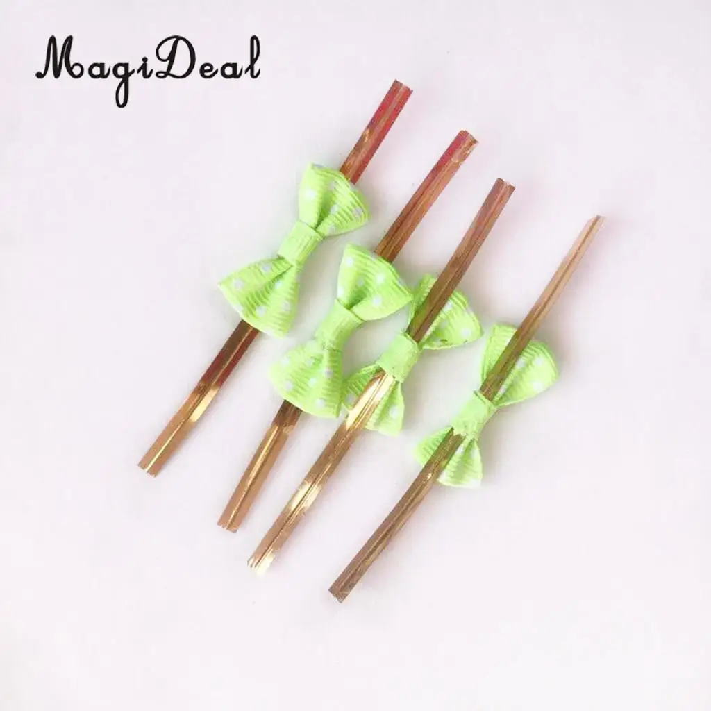 100pcs 12 Colors Metallic Twist Wire Tie Bowknot Candy Cookie Cake Cello Bag Wedding Party Favours 8cm Long 