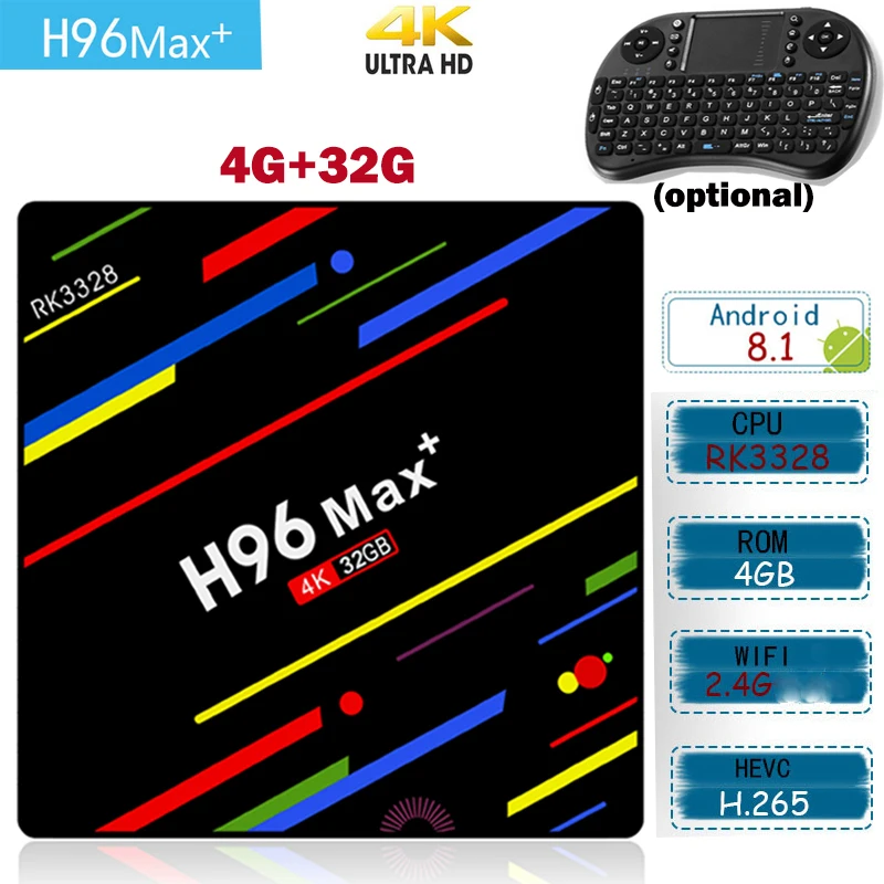 

New H96 Max+tv box android 8.1 RK3328 Quad Core 4GB RAM 32GB ROM Full 1080p 4k 3D Google Player Store IPTV Youtube WiFi Tv box