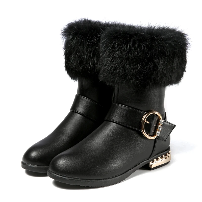 Nauhutu 2017 winter fur boots for girls buckle strap fashion kids