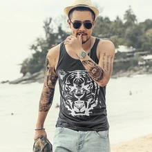 Мужская Летняя приталенная повседневная майка в стиле хип-хоп с принтом тигра, новинка, Пляжная мужская майка с круглым вырезом, быстросохнущая майка без рукавов, майка, st646