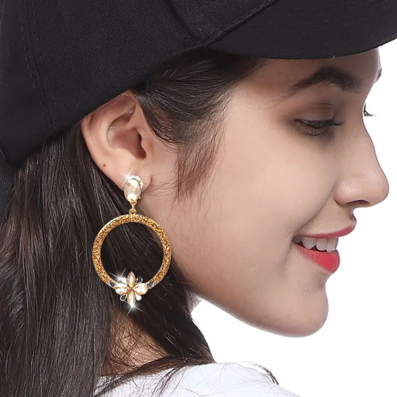 Top Popular Earrings With Rhinestone Circle Earrings Simple Earrings