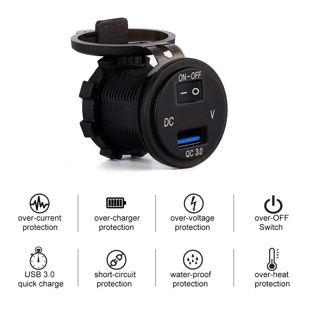 

Universal Car Mobile Phone Charger DC12V-24V USB Socket Switch QC3.0 Splitter Charger Adapter Socket for Car Truck Motorcycle
