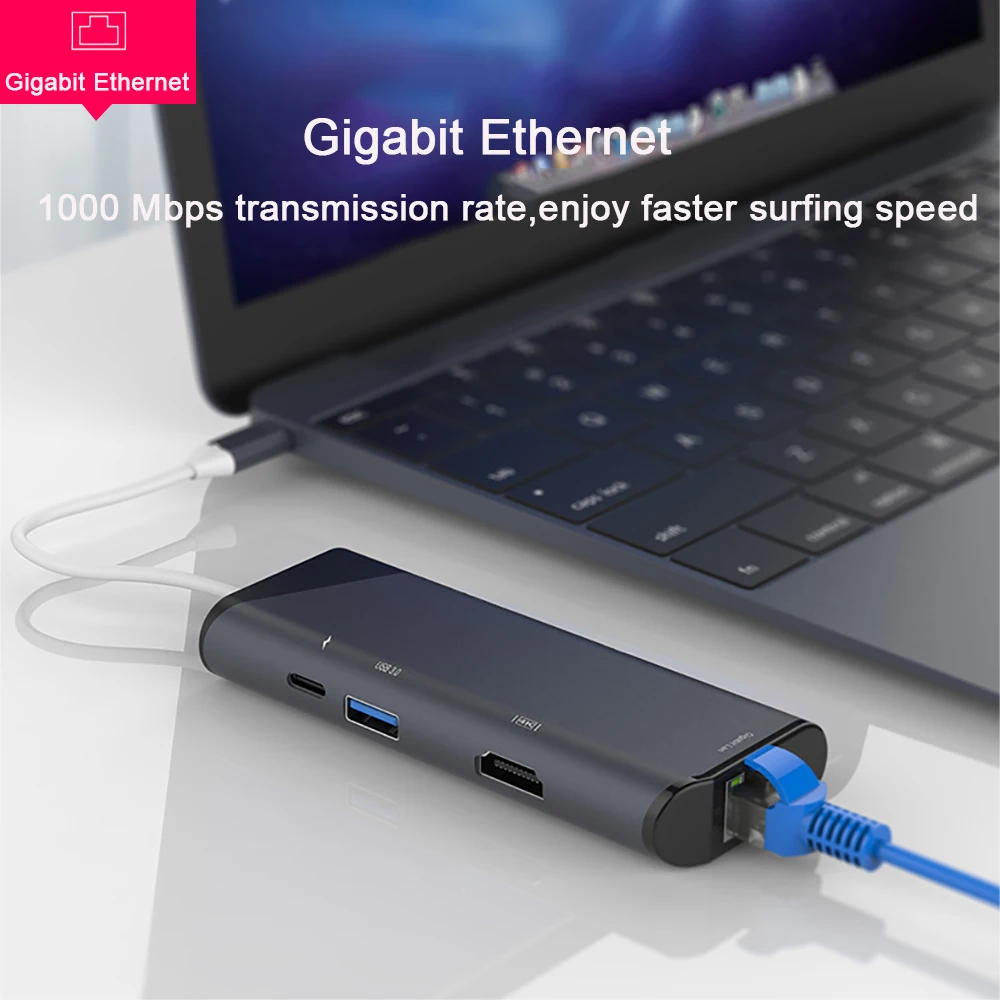 7 в 1 USB C концентратор к HDMI Gigabit Ethernet Rj45 адаптер 4K USB3.1 SD/TF кардридер для MacBook Pro iPad HUEWEI type C концентратор Hdmi