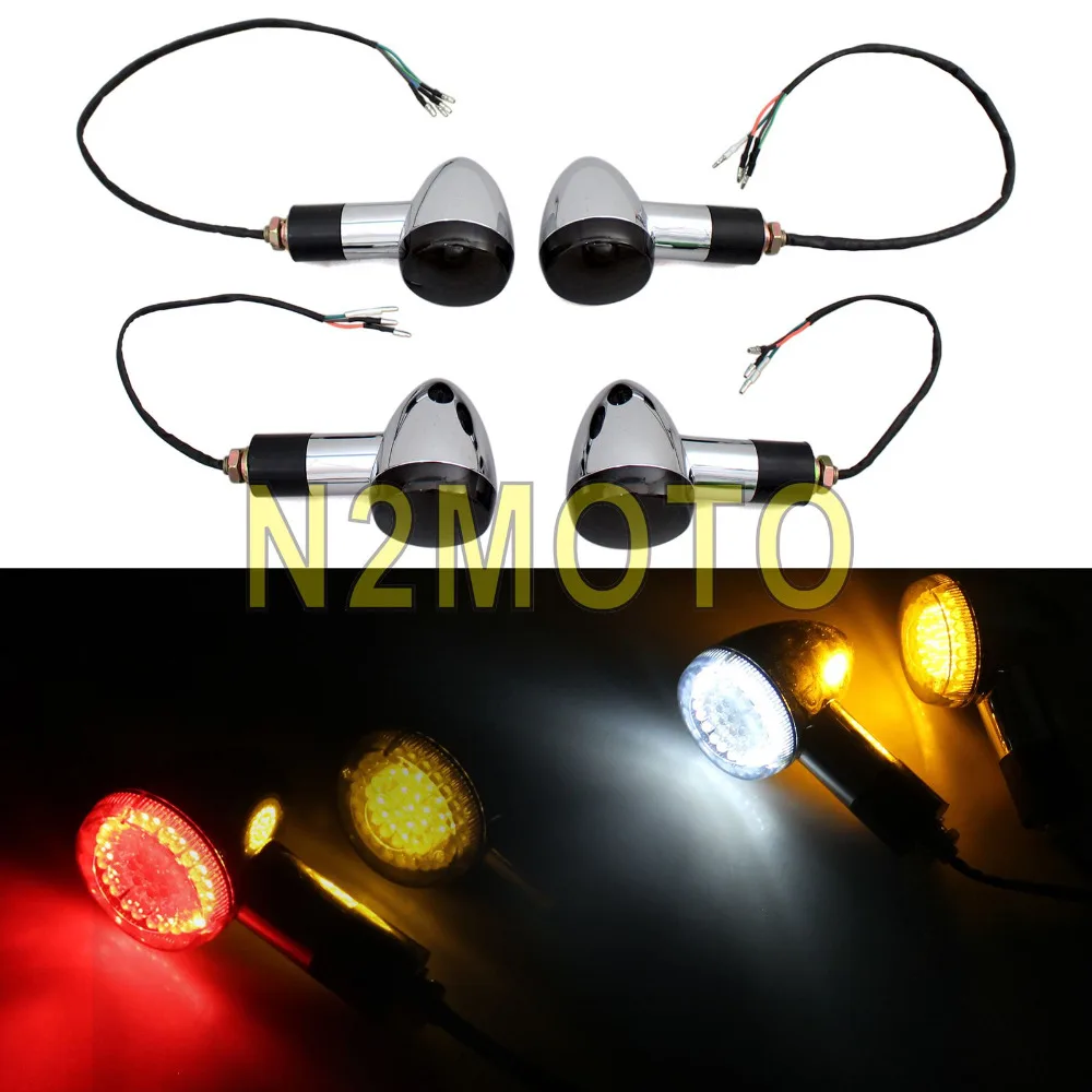 4pcs LED Front Rear Turn Signal Light Motorcycle Chrome Indicator