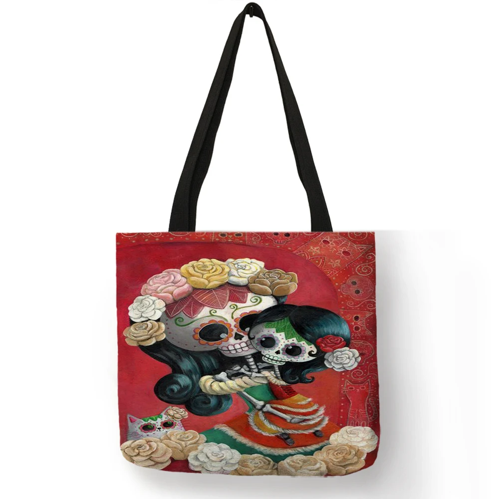 Customized Candy Skull Girl Print Women Bag For Beach 2019 Handbags Women's Shoulder Bags  For School Traveling B06088
