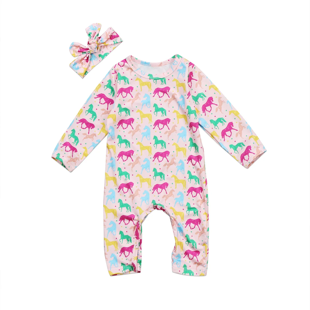 

2Pcs Infant Baby Girls Colorful Horse Clothes set Newborn Romper Jumpsuit Outfits Set Clothes 0-24M