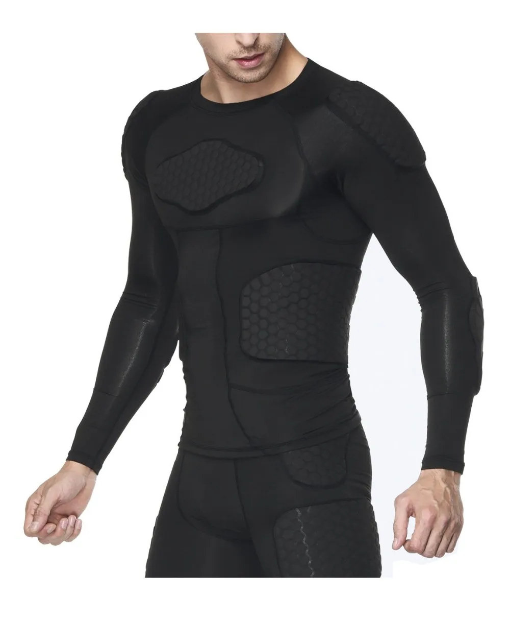 Mens Padded Compression T-Shirt Protective Gear Training Shirt Long Sleeve 3