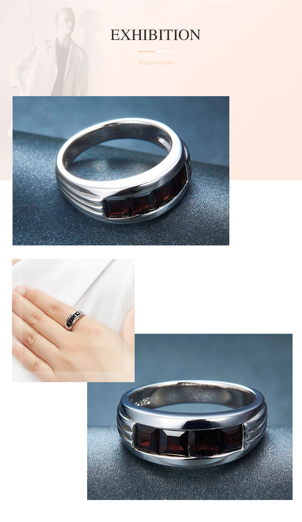 Hutang 1.92Ct тайна Черный гранат Твердые 925 пробы Серебряное кольцо для женщин Мода Ювелирные украшения января камень натуральный драгоценный камень