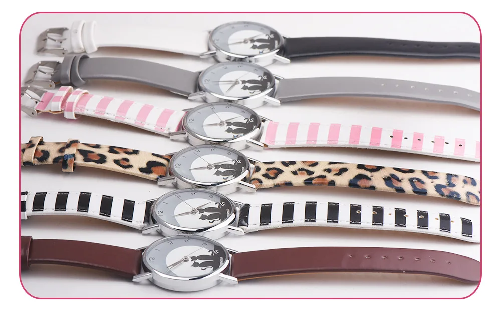 100 шт./лот, оптовые продажи, новейшие модные женские часы для занятий спортом с изображением кота, женские кварцевые часы с кожаным ремешком