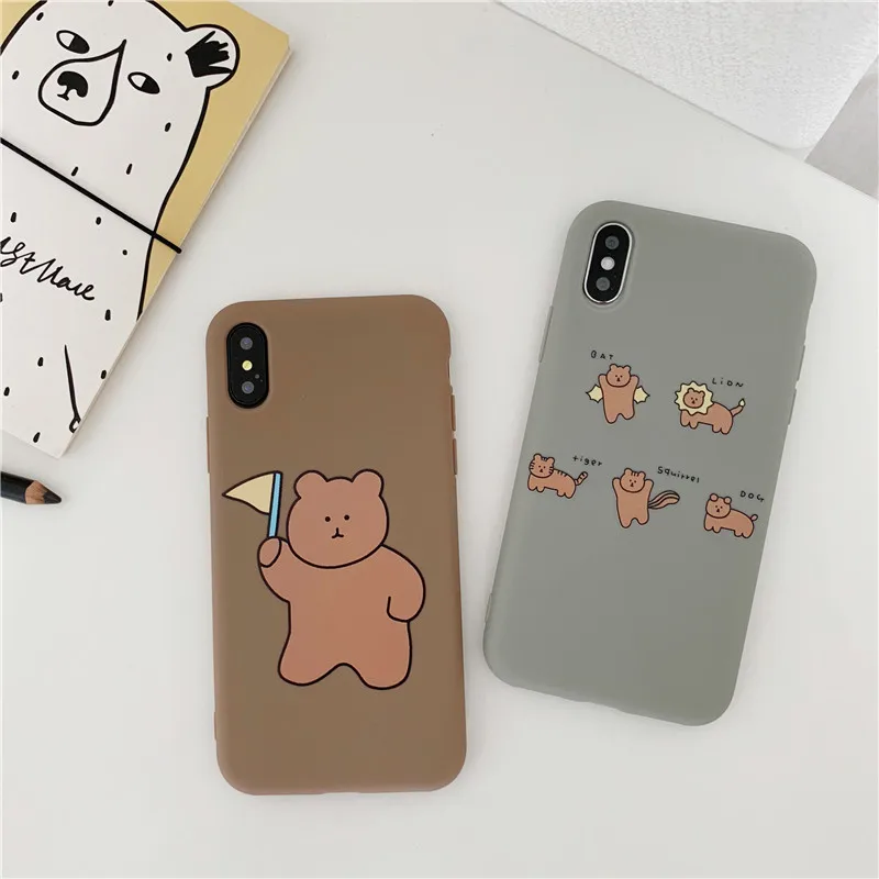 JIBAN Cute Cartoon Bear Phone Case for Apple Iphone X XS MAX XR 6 6s 6plus 7 7plus 8 Plus Soft TPU Couple Back Cover |