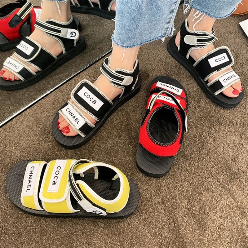 

Sandals Women Muffin bottom Gladiator Shoes Summer 2019 Harajuku style shopping Color matching Hook-loop ankle Sandalia Feminina