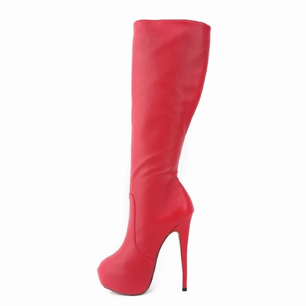 LOSLANDIFEN Дамские осенние и зимние стрейтч сапоги из матовой кожи до середины икры на высоком каблуке с круглым носком и эластичным голенищем на широкую ногу американские размеры 4–11 модель 819–6MA - Цвет: RED