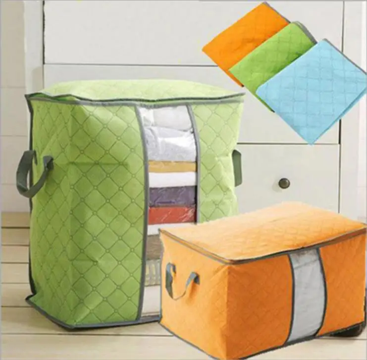 

Qualify Storage Bag Box Portable Organizer Non Woven Underbed Pouch Storage Box Bamboo Clothing Storaging Bag for drop shipping