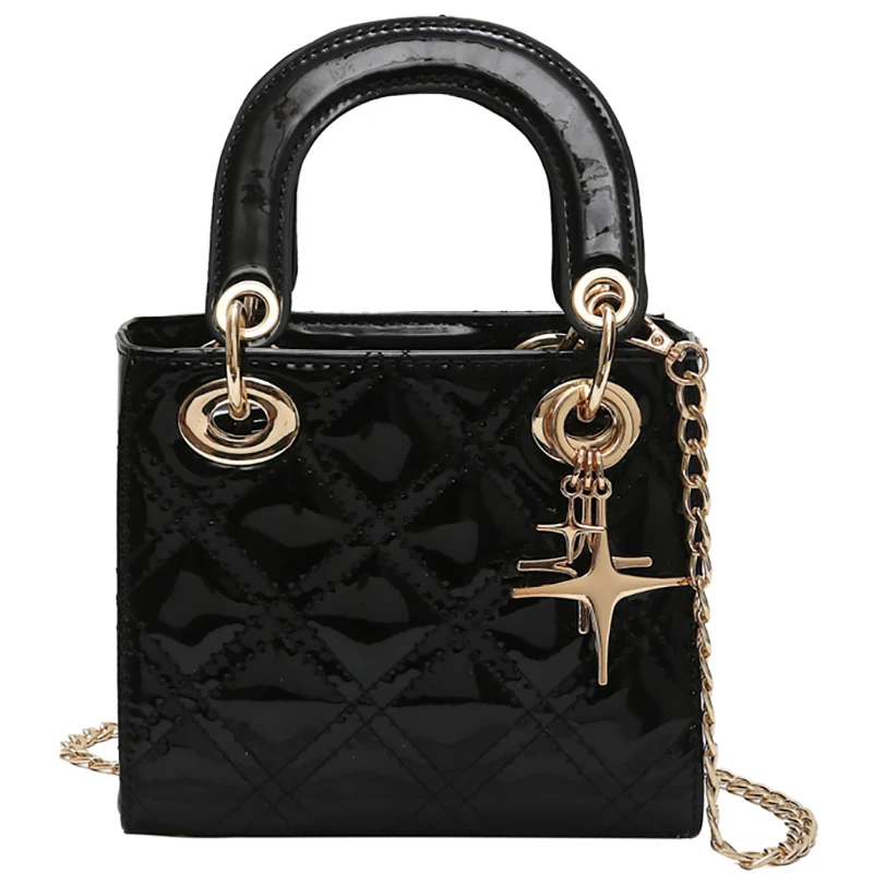

2019 Chains Women Shoulder Bags Small Black Fashion Women Handbag Bright Leather Small Flap Bags Diagonal Lady Girls Handbags