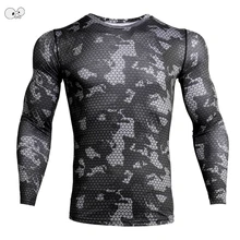 С длинным рукавом камуфляж сильно облегающее Спортивное мужское белье футболка для джоггинга Для мужчин Фитнес быстросохнущая Для мужчин Беговая футболка спортивная одежда Rashgard Топы