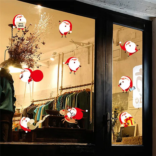 Милый маленький Санта Клаус Рождество наклейки на стену Merry украшения переводные наклейки на окна домашний декор комнаты для магазина кафе