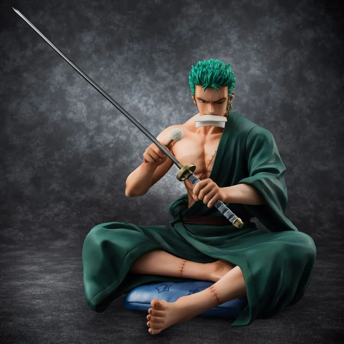 Quality One Piece Anime Roronoa Zoro Sword Sitting Action Figure Green Vers...